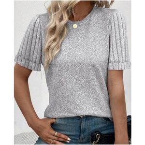 038 Solid Ribbed Short Sleeve Top